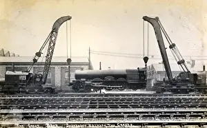 Suspended Prints: Locomotive Suspended Between Two Cranes, Crewe, Cheshire