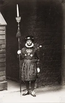 London Beefeater, ceremonial guard, uniform and staff