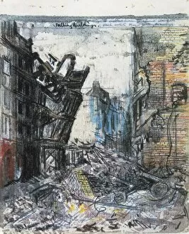 Articas Gallery: London. Bombed Streets in 1941. Drawing and watercolor