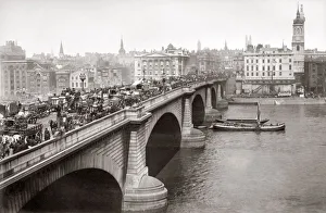 London Bridge, boats on River Thames, c. 1880 s