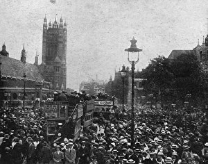 London crowd near Parliament