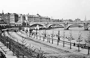 London Embankment in the snow, Victorian period