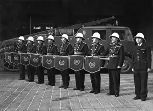 Trumpets Prints: London Fire Brigade band members with trumpets