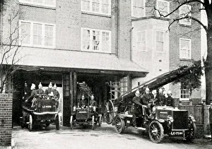 Escapes Prints: London Fire Brigade with fire engines