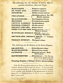 Document Collection: London Fire Engine Establishment, list of fire stations