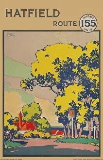 : A London general omnibus company poster for Hatfield, designed by F Gregory Brown