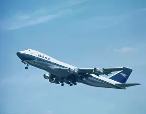 Livery Prints: London Heathrow Airport - BOAC Boeing 747 taking off. Date: circa 1960s
