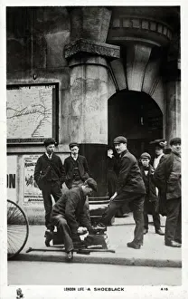New Images From The Grenville Collins Collection Prints: London Life - A Shoeblack works outside a Station Entrance on The City and South London Railway (C&SLR)