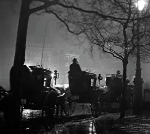 Nightime Prints: London at night, cabbies waiting for passengers, early 1900s