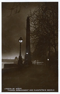 Cleopatras Collection: London at Night - Cleopatras Needle and Victoria Embankment