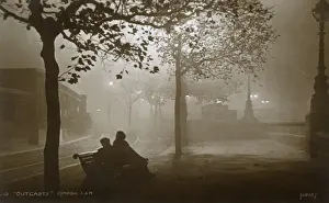 Vagrant Prints: London at night - Two outcasts sit on a bench - Embankment