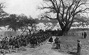 Kilted Prints: London Scottish marching into camp in Richmond Park, WW1