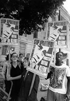 Demonstrators Collection: London Street Placards South African Prime Ministers