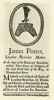 Images Dated 13th September 2016: London Trade Card - James Potter, Leather Breeches Maker