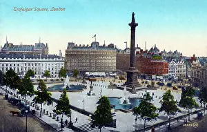 Fountains Prints: London - Trafalgar Square with Nelson's Column and Fountains Date: circa 1904