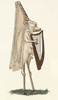 Images Dated 15th April 2021: A long snouted sow plays a harp, walks on stilts and wears the fashionable French