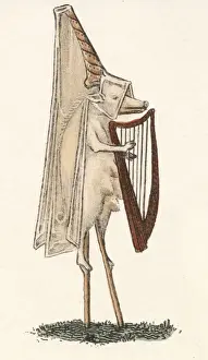 Hennin Prints: A long snouted sow plays a harp, walks on stilts and wears the fashionable French