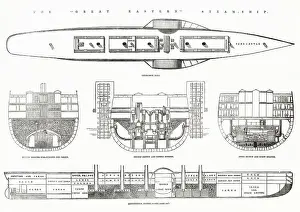 Steamship Prints: Longitudinal section of the Great Eastern Steam Ship designed by Isambard Kingdom Brunel