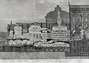 1875 Prints: Longitudinal section of the Theatre of Palais Garnier