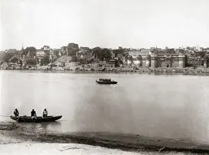 Ganges Prints: Looking across the river Ganges at Benares, (Varanasi) India