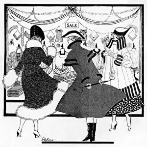 Drapery Prints: Looking in a shop window during the sales, WW1