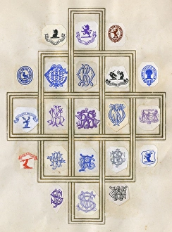 Images Dated 19th September 2017: Loose page from a scrapbook of crests and heraldry