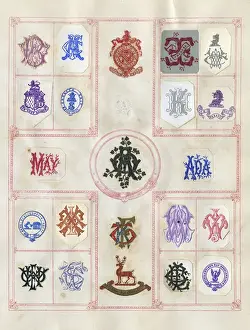 Loose page from a scrapbook of crests and heraldry