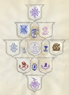 Loose page from a scrapbook of crests and heraldry