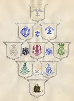 Loose page from a scrapbook of crests and heraldry
