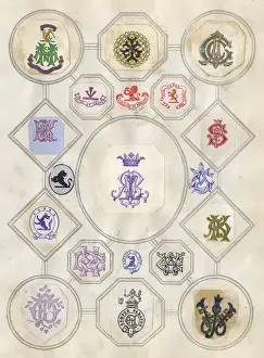 Loose page from a scrapbook of crests and heraldry