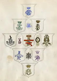 Loose page from a scrapbook of crests and heraldry