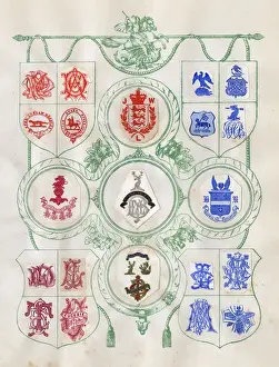 Loose page from a scrapbook of crests and heraldry