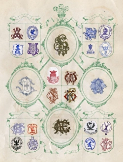 Images Dated 19th September 2017: Loose page from a scrapbook of crests and heraldry