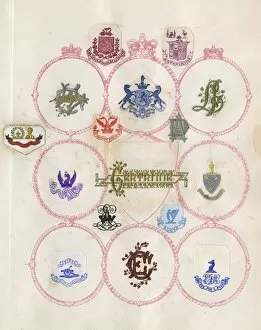 Images Dated 19th September 2017: Loose page from a scrapbook of crests and heraldry
