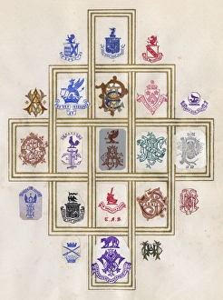 Images Dated 19th September 2017: Loose page from a scrapbook of crests and heraldry