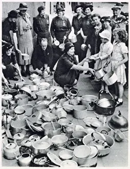Lord Beaverbrook the Minister for Aircraft Production appealed for objects wholly or partly made of aluminium for the manufacture of aeroplanes. Photograph showing Lady Lucas Tooth who was in charge of a collecting centre of the Women's