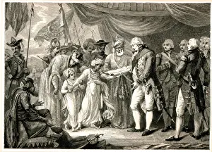 1792 Prints: Lord Cornwallis receiving sons of Tipu Sultan as hostages