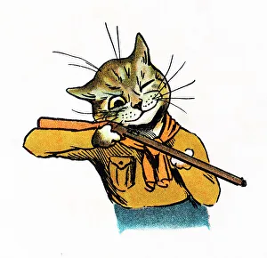 Aiming Prints: Louis Wain Cat Scout aiming a rifle