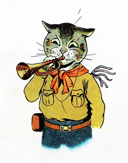 Louis Wain Cat Scout playing Reveille on his bugle