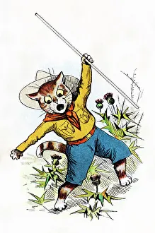 Louis Wain Cat Scout walking barefoot on thistles