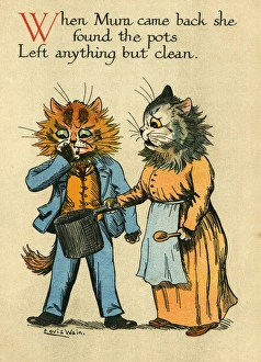 Wain Gallery: Louis Wain, Daddy Cat - dirty pot