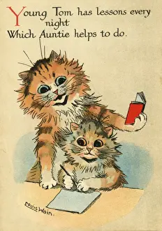 Lessons Prints: Louis Wain, Daddy Cat - doing homework