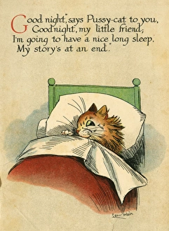 Wain Gallery: Louis Wain, Daddy Cat - gone to bed
