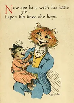 Cats Prints: Louis Wain, Daddy Cat - kitten on his knee