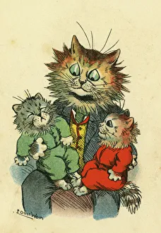 Wain Gallery: Louis Wain, Daddy Cat - with two kittens