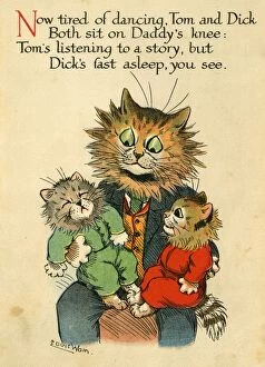 Images Dated 22nd April 2016: Louis Wain, Daddy Cat - kittens on Daddys knee