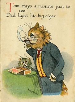 Images Dated 22nd April 2016: Louis Wain, Daddy Cat - lighting a cigar