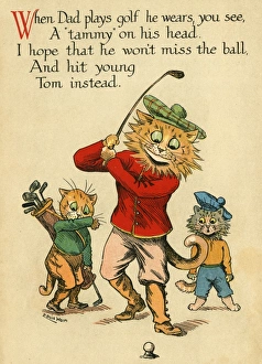 Wain Gallery: Louis Wain, Daddy Cat - playing golf