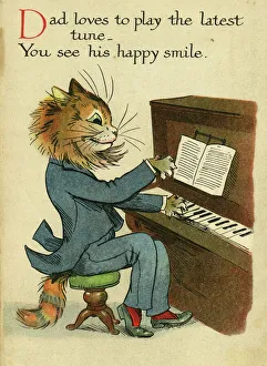 Wain Gallery: Louis Wain, Daddy Cat - playing the piano