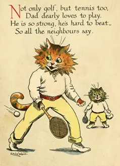 Racket Prints: Louis Wain, Daddy Cat - playing tennis